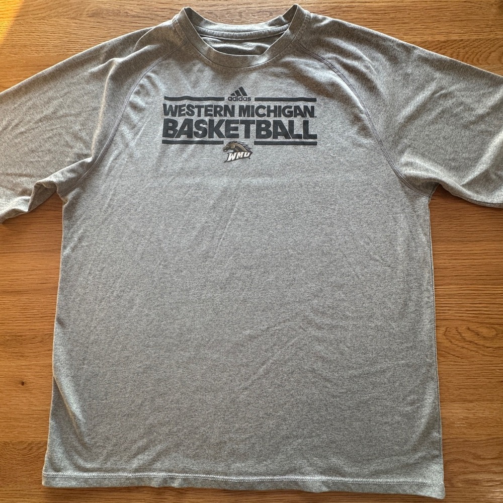 Adidas Western Michigan Basketball Shirt Mens Large Gray WMU Broncos Raglan Tee